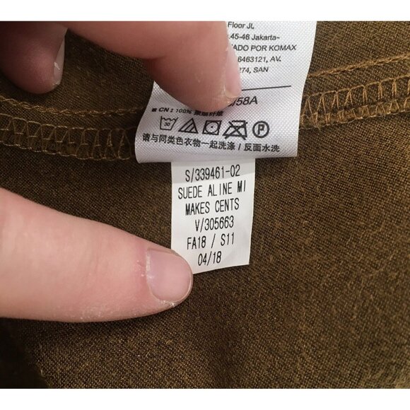 Faux Suede A Line Mini Skirt Y2K Size 0 Zipper Pockets Brown Cognac Old Navy - Picture 11 of 12